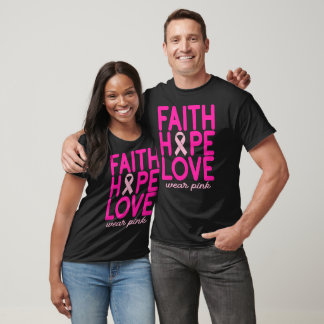 Camiseta Fe Esperanza Amor Listón Rosa Cáncer de Seno Gráfi