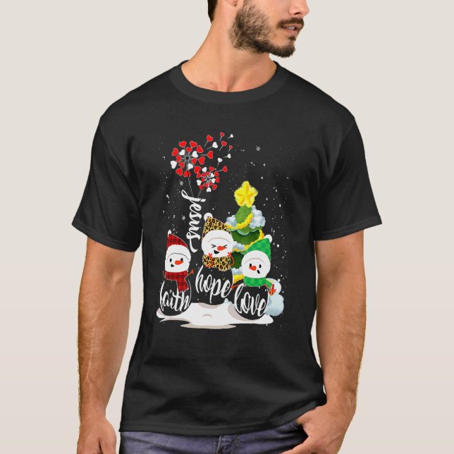 Camiseta Fe Esperanza Amor Muñeco de nieve Jesús Diente de  (Anverso)