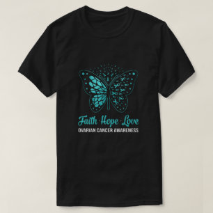 Camiseta Fe Esperanza Amor Verde azulado Cáncer de ovarios