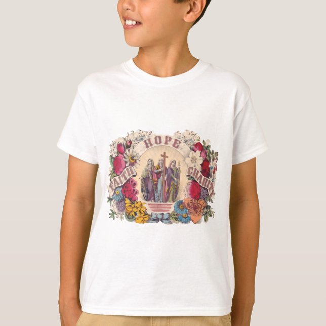 Camiseta Fe, esperanza y caridad virtudes teológicas (Anverso)
