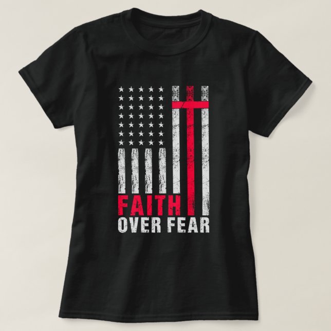 Camiseta Fe por la tipografía temerosa Bandera estadouniden (Diseño del anverso)