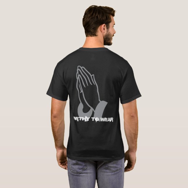 Camiseta Fe Rezando Manos - Vale La Pena Usar (Reverso completo)