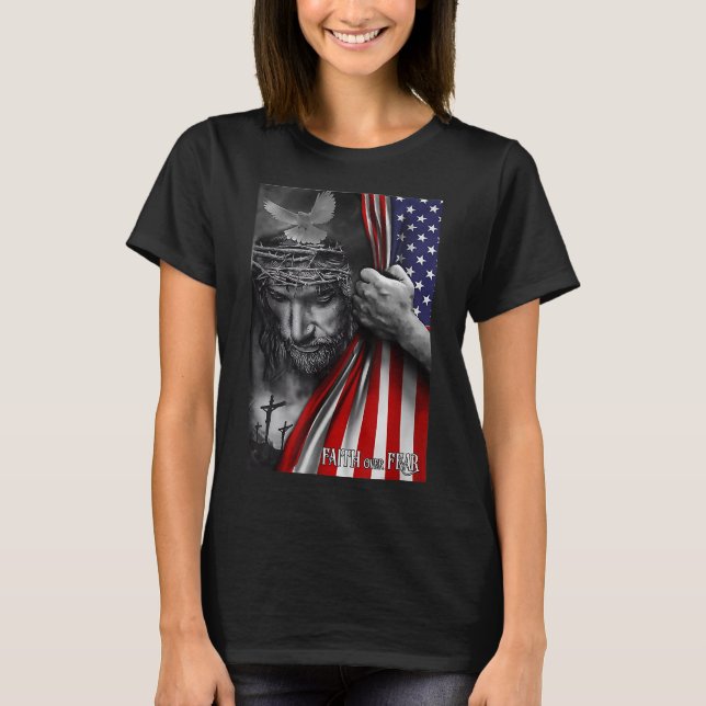 Camiseta Fe sobre miedo Dios Jesús Bandera Cristiana Gracio (Anverso)