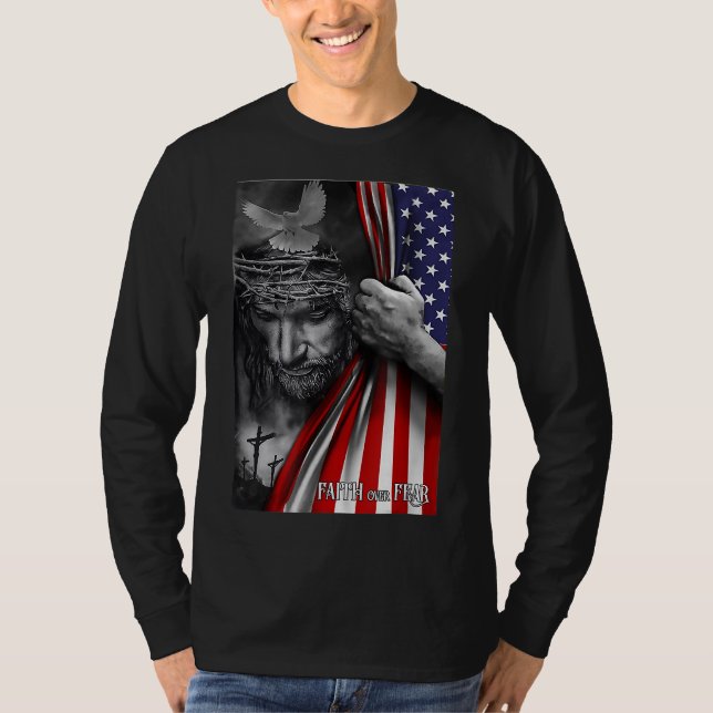 Camiseta Fe sobre miedo Dios Jesús Bandera Cristiana Gracio (Anverso)