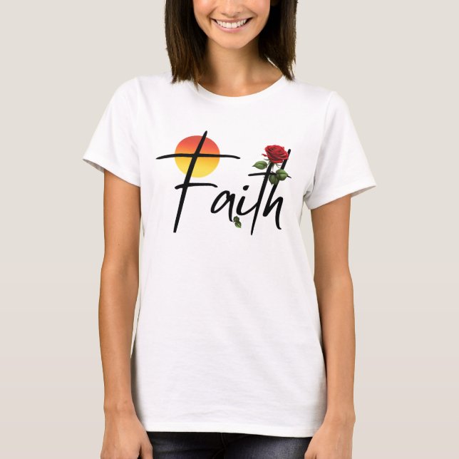 Camiseta Fe Tipografía Negra Con Rosa (Anverso)