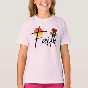 Camiseta Fe Tipografía Negra Con Rosa