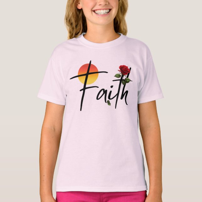 Camiseta Fe Tipografía Negra Con Rosa (Anverso)