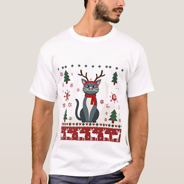 Camiseta Fea de Navidad de Gato Reno (Anverso)