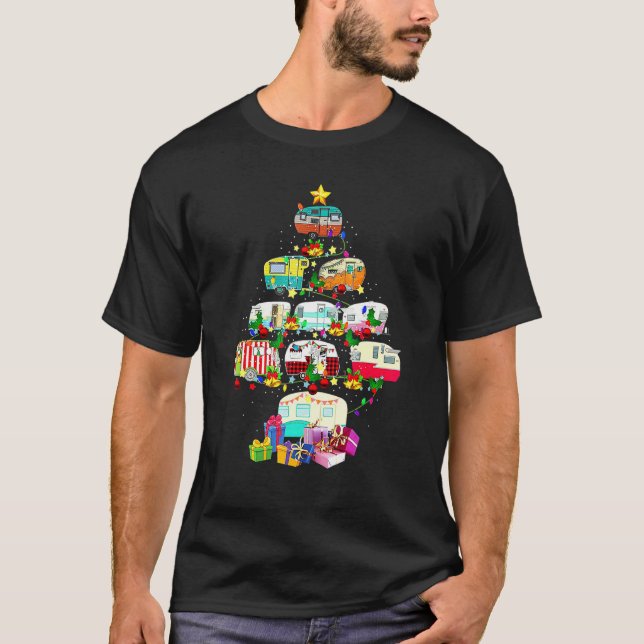 Camiseta Fea De Navidad Vehículo Camping Árbol De  (Anverso)