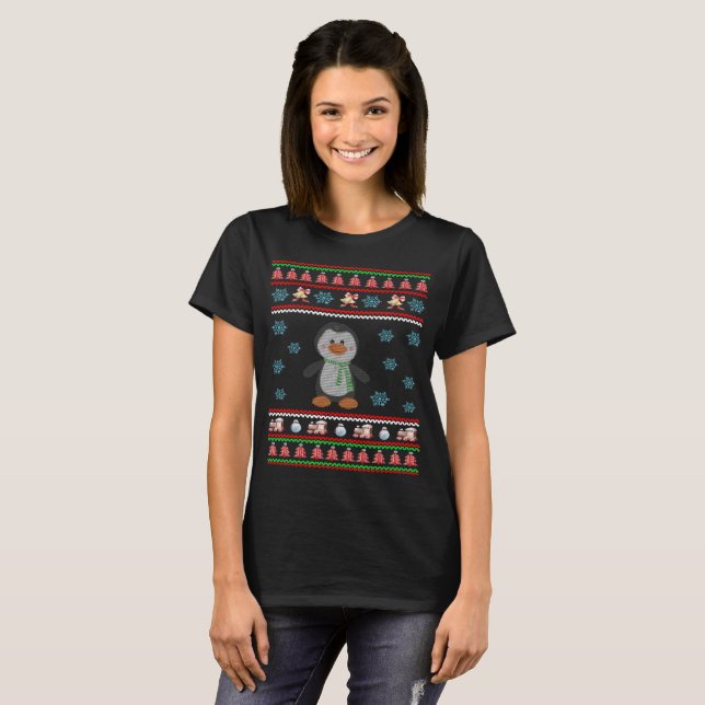 Camiseta fea del suéter del navidad del pingüino (Anverso completo)