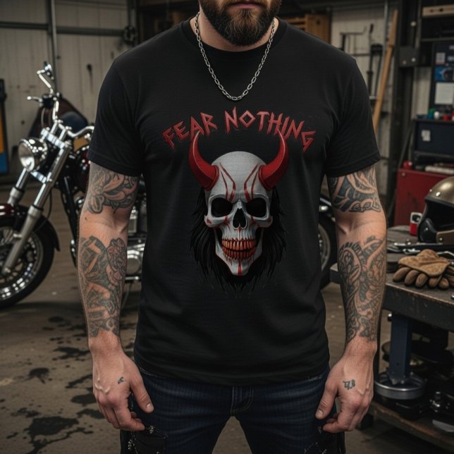 Camiseta Fear Nothing Red Horned Skull Graphic (Subido por el creador)
