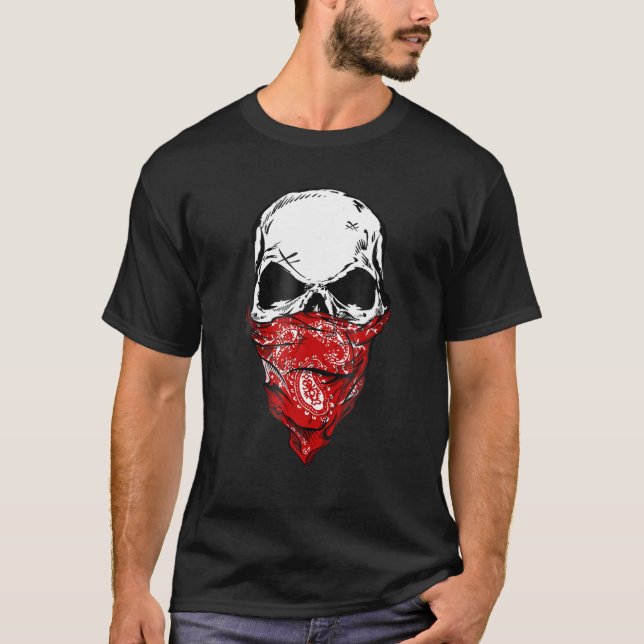 Camiseta Fearless Skeleton Skull Head Red Bandana Face Mask (Anverso)