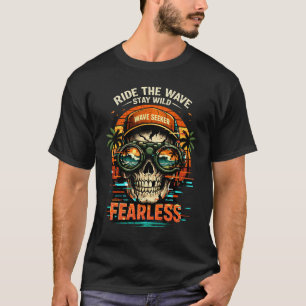 Camiseta Fearless Skull Surf Diseño Retro Glitch