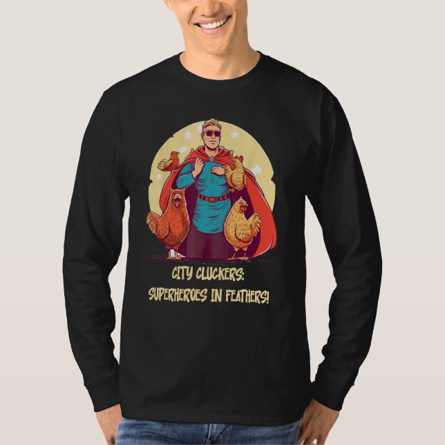 Camiseta Feathered Defenders Urban Chicken Heroes (Anverso)