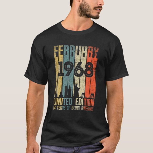 Camiseta Febrero 1968 54 Cumpleaños 54 Años 1968 Nacimiento (Anverso)