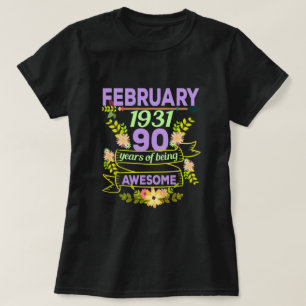 Camiseta Febrero Chica 1931 Regalo de cumpleaños número 90