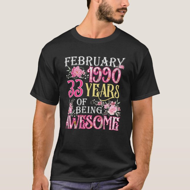 Camiseta Febrero Chica 1990 33º cumpleaños 33 años (Anverso)