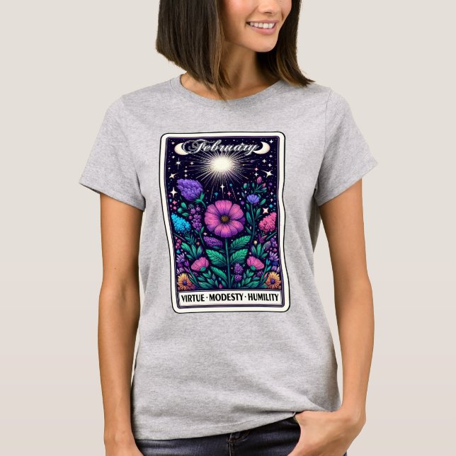 Camiseta Febrero mes de Nacimiento Flor Violet T-Shirt (Anverso)