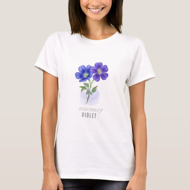 Camiseta February Violet Birth Flower  T-Shirt Watercolor (Anverso)