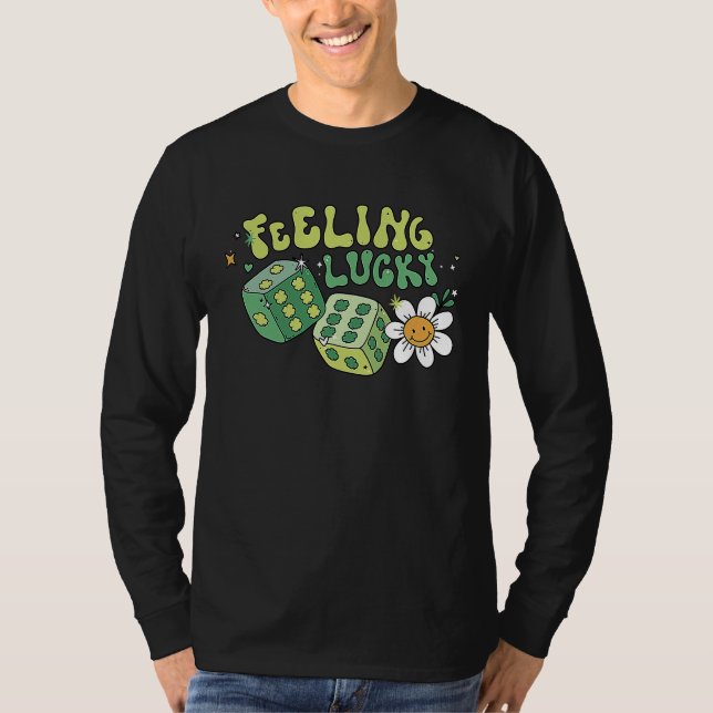 Camiseta Feeling Lucky Dice Retro Groovy St Patrick's Day W (Anverso)