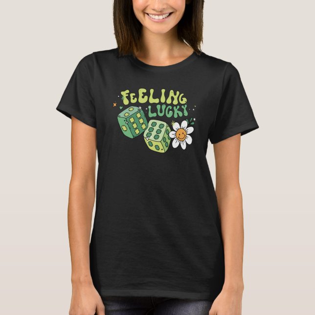 Camiseta Feeling Lucky Dice Retro Groovy St Patrick's Day W (Anverso)