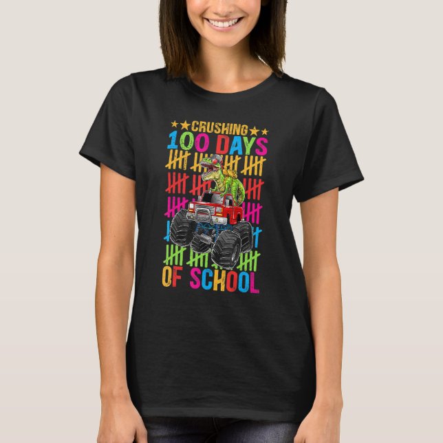Camiseta Felices 100 Días De Colegios Niños Monstruo Dino (Anverso)