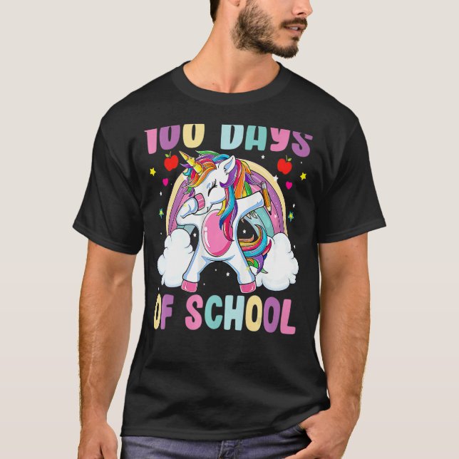 Camiseta Felices 100 Días De Escuela Dabbing Unicorn Regalo (Anverso)