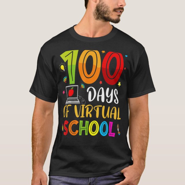 Camiseta Felices 100 Días De Maestra Virtual Escolar (Anverso)