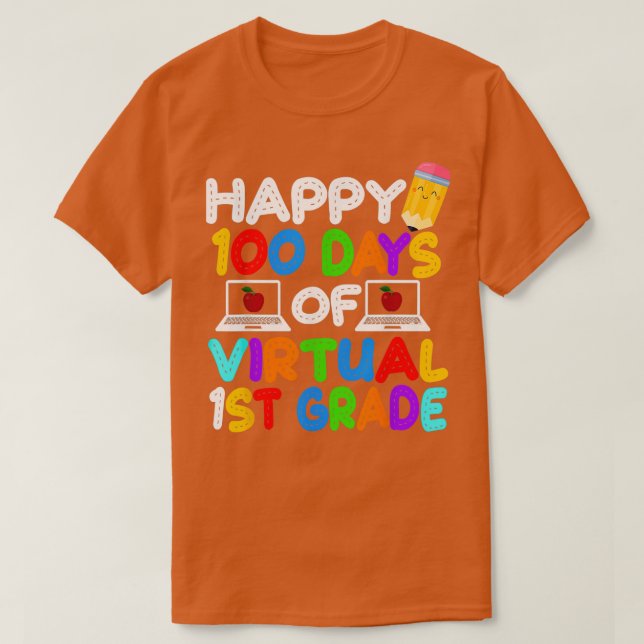Camiseta Felices 100 días de niños virtuales de primer grad (Diseño del anverso)