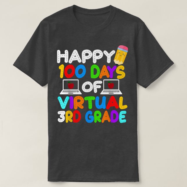Camiseta Felices 100 días de niños virtuales de tercer grad (Diseño del anverso)