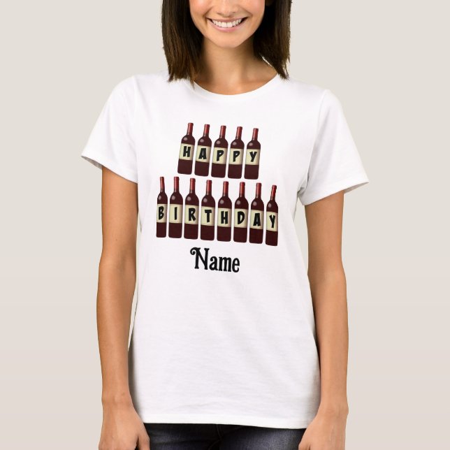 Camiseta Felices botellas de vino rojo de cumpleaños person (Anverso)