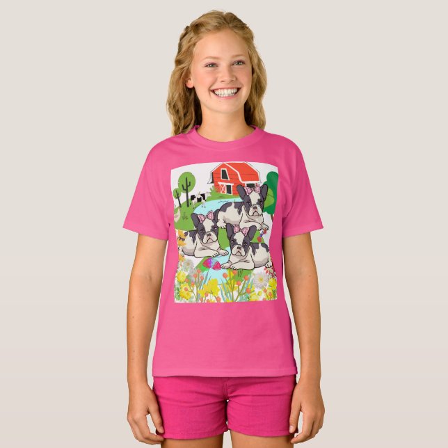 Camiseta Felices cachorros de corral Amids Flowers (Anverso completo)