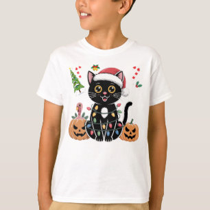 Camiseta Felices calabazas de Hallothanksmas Black Cat Hall