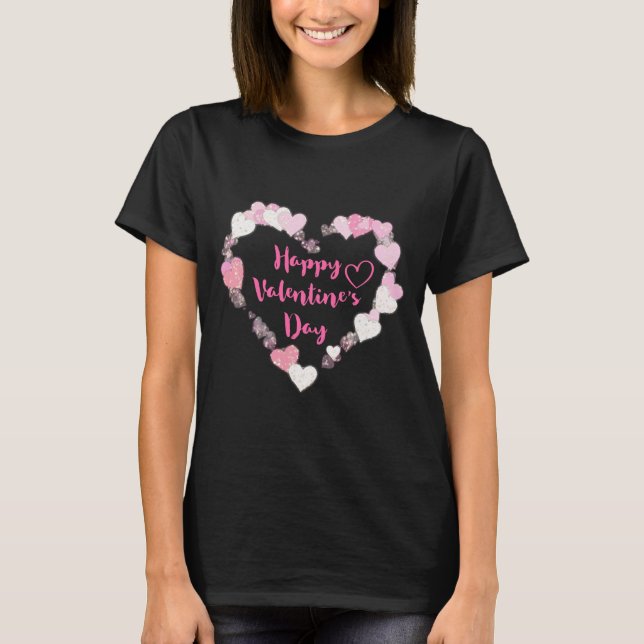 Camiseta Felices corazones rosados Purpurinoso del Día de S (Anverso)