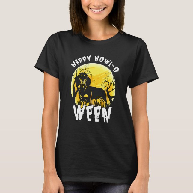Camiseta Felices Dachshund Perro Howl-O Ween Halloween (Anverso)