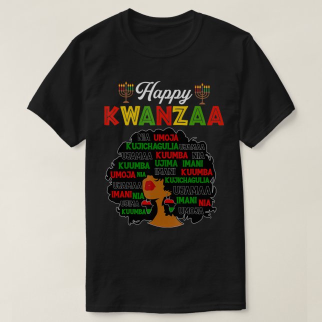 Camiseta Felices decoraciones de Kwanzaa African American S (Diseño del anverso)
