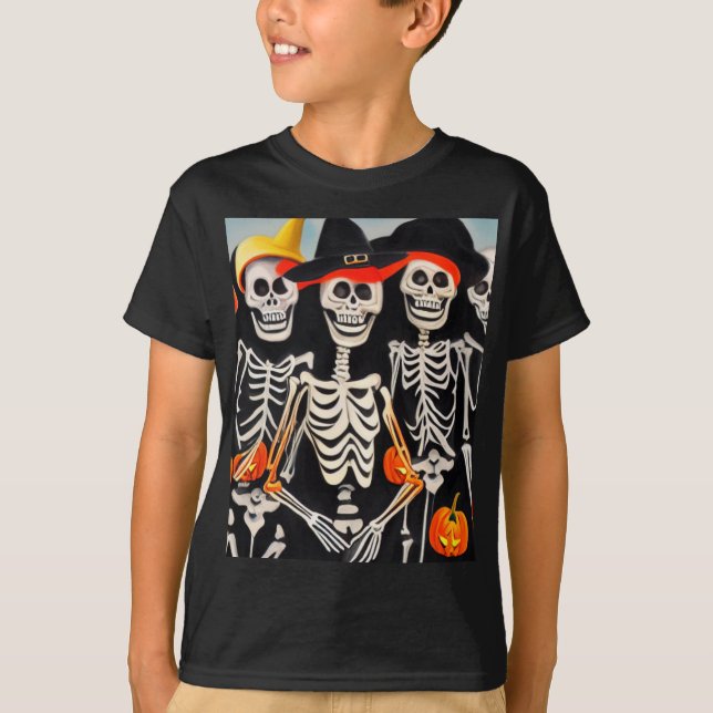 Camiseta Felices esqueletos de Halloween (Anverso)
