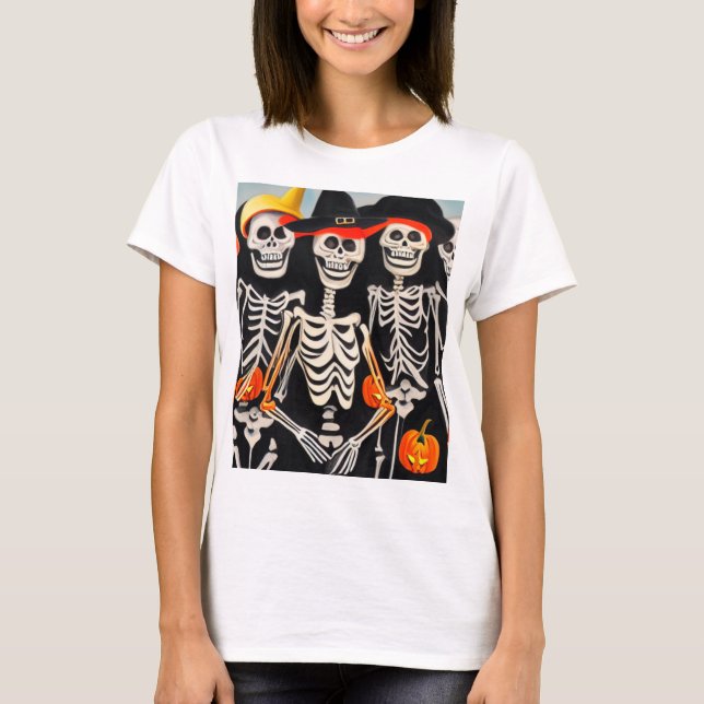 Camiseta Felices esqueletos de Halloween (Anverso)