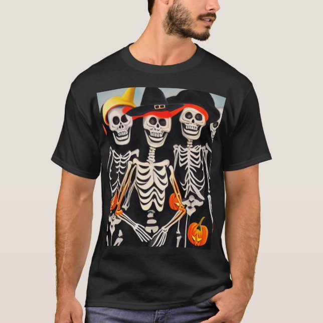 Camiseta Felices esqueletos de Halloween (Anverso)