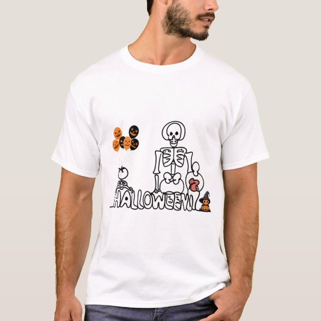 Camiseta Felices esqueletos de Halloween (Anverso)