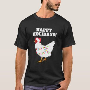 Camiseta Felices feriados Navidades Pollos y luces tenues S