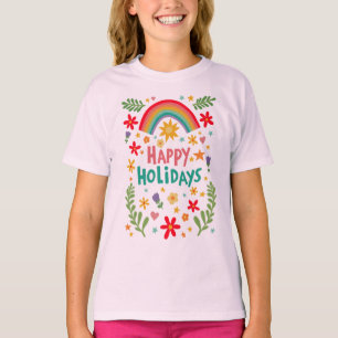 Camiseta Felices Fiestas Arcoiris Cuto Colorido dibujado a 