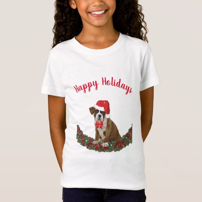 Camiseta Felices fiestas Boxer Dog Santa Hat Cute (Anverso)