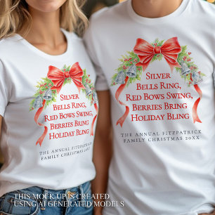 Camiseta Felices Fiestas campanas lazos eslogan acuarela
