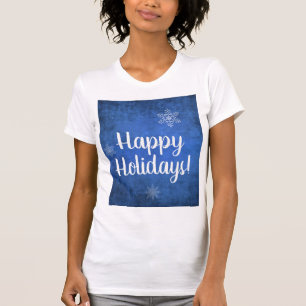 Camiseta Felices fiestas, copos de nieve en azul