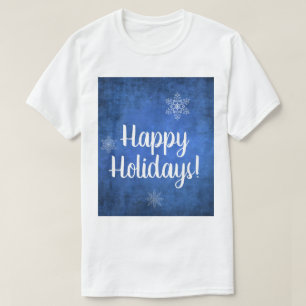 Camiseta Felices fiestas, copos de nieve en azul