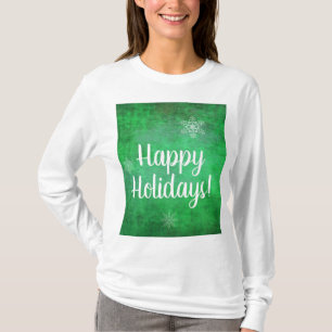 Camiseta Felices fiestas, copos de nieve en verde
