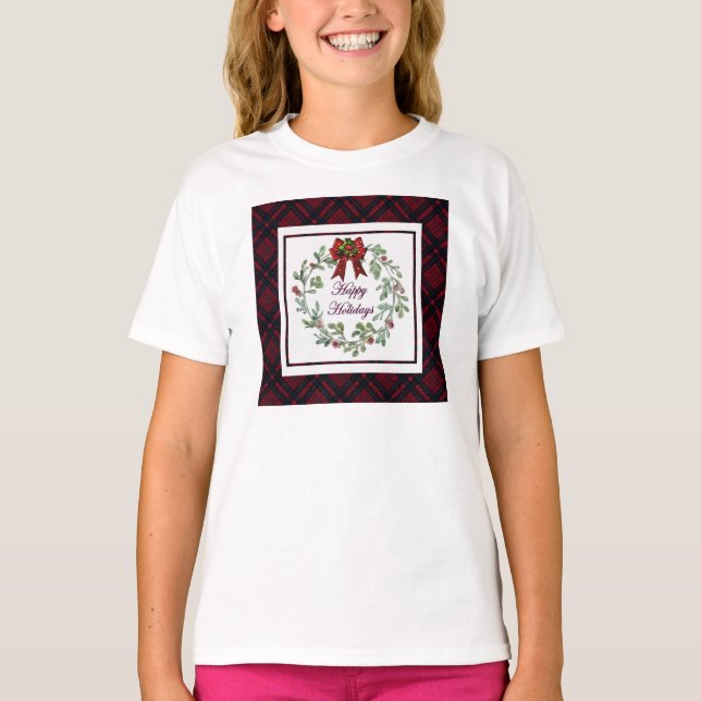 Camiseta Felices Fiestas Cuadros Rojos (Anverso)