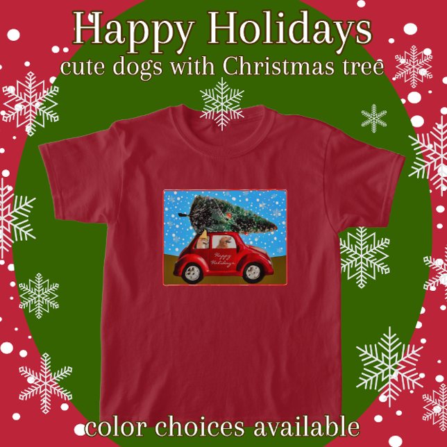 Camiseta Felices fiestas de perros con coche de árbol de Na (Subido por el creador)