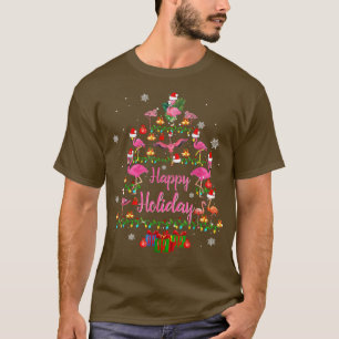 Camiseta Felices fiestas divertidas flamencos luz de árbol 
